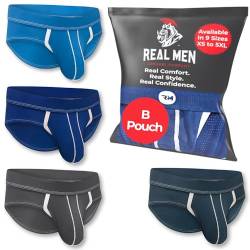 RM Real Men Bulge Enhancing Pouch Unterwäsche für Herren,4 Eisseide Herren Sport Slips mit Größe D Tasche, Blau/Grau/Dunkelblau/Dunkelgrau, Large von RM Real Men