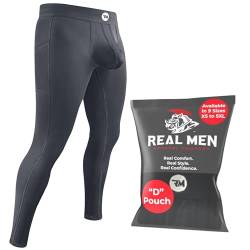 RM Real Men D Pouch Kompressionshose Herren, Herren-Leggings, Yogahose, Strumpfhosen, Basisschicht für Herren, kaltes Wetter, D Pouch 1 Packung – Grau mit grauer Naht, XXL von RM Real Men