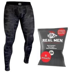 RM Real Men Echte Herren-Kompressionshose, D-Beutel, Herren-Leggings, Yogahose, Strumpfhose, Basisschicht für kaltes Wetter, B Pouch 1 Pack- Grey Camo Black, Groß von RM Real Men