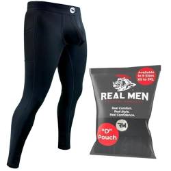 RM Real Men Echte Herren-Kompressionshose, D-Beutel, Herren-Leggings, Yogahose, Strumpfhose, Basisschicht für kaltes Wetter, D-Beutel, 1er-Pack, Schwarz mit schwarzer Naht, 31-35 von RM Real Men