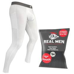 RM Real Men Echte Herren-Kompressionshose, D-Beutel, Herren-Leggings, Yogahose, Strumpfhose, Basisschicht für kaltes Wetter, D-Beutel, 1er-Pack, Weiß mit weißer Naht, 31-35 von RM Real Men