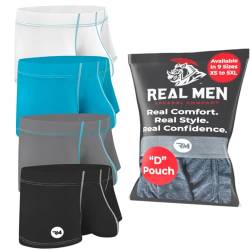 RM Real Men Herren Real Men Boxershorts, Nylonbeutel, D, 4 Stück Retroshorts, D-Beutel, 4er-Pack, Schwarz, Weiß, Grau, Cyan, XL von RM Real Men