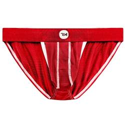 Real Herren Bikini Unterwäsche - Wölbung Enhancing Pouch - 1, 3 oder 6 Pack Mesh String Bikini Slip mit Größe D Pouch XS - 5XL, 1 x rotes Netz, Large von RM Real Men