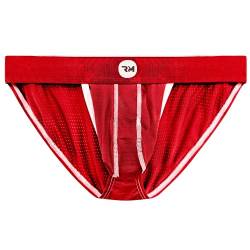 Real Herren Bikini Unterwäsche - Wölbung Enhancing Pouch - 1, 3 oder 6 Pack Mesh String Bikini Slip mit Größe D Pouch XS - 5XL, 1 x rotes Netz, XX-Large von RM Real Men