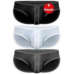 Real Men Ares-Accent Low Rise Pouch Bikini Brief - 1, 3, 6er Pack mit Größe B & D Pouch XS - 5XL, B Pouch 3er-Pack - Schwarz Weiß Grau, Large von RM Real Men