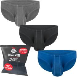 Real Men Ares-Accent Low Rise Pouch Bikini Brief - 1, 3, 6er Pack mit Größe B & D Pouch XS - 5XL, D Pouch 3er-Pack - Schwarz Blau Grau Modal, Large von RM Real Men