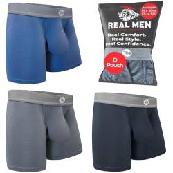 RM Real Men Real Men Bulge Enhancing Pouch Unterwäsche für Herren - 1 oder 3er Pack Set - Modal Boxershorts ABCD Pouch, D-Beutel, 17,8 cm, 3er-Pack, Marineblau, Dunkelgrau, Schwarz, Medium von RM Real Men