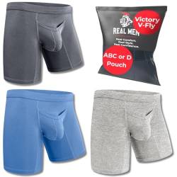 Real Men Bulge Enhancing Pouch Unterwäsche für Herren - 1 oder 3er Pack Set - Modal Boxershorts ABCD Pouch, Ein Beutel, 3er-Pack, 17,8 cm, Blau, Schiefergrau meliert, Medium von RM Real Men