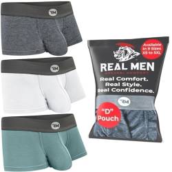 Real Men Bulge Enhancing Underwear 1 or 3 Pack 3-7 Inch, Ultra Soft Boxer Briefs Modal, Bulge Pouch Underwear, 7,6 cm, 3er-Pack, Schiefergrau, Dunkelgrau, Weiß, Large von RM Real Men