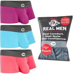 Real Men Bulge Enhancing Underwear 1 or 3 Pack 3-7 Inch, Ultra Soft Boxer Briefs Modal, Bulge Pouch Underwear, D-Beutel, 3er-Pack, Rot/Violett/Himmelblau, Medium von RM Real Men