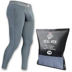 Real Men D Pouch Kompressionshose Herren, Herren-Leggings, Yogahose, Strumpfhosen, Basisschicht für Herren, kaltes Wetter, Graues Modal, 1er-Pack, Mittel von RM Real Men