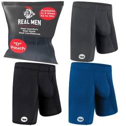 Real Men Unterwäsche für Herren, 1 oder 4 Stück, 15,2-17,8 cm, Eisseide, Herren-Boxershorts mit B & D-Beutel, D-Beutel, 3er-Pack, Schwarz, Blau, Grau, XX-Large von RM Real Men