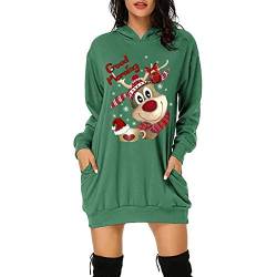 Christmas Hoodie Kleid Damen Weihnachtspullover Weihnachtskleider Hoodie Weihnachtspullover Damen Rentier Print Hoodie Kleid Langes Weihnachtskleid mit Taschen von RMBLYfeiye