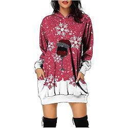 Christmas Hoodie Kleid Damen Weihnachtspullover Weihnachtskleider Hoodie Weihnachtspullover Damen Rentier Print Hoodie Kleid Langes Weihnachtskleid mit Taschen von RMBLYfeiye