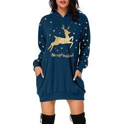 Christmas Hoodie Kleid Damen Weihnachtspullover Weihnachtskleider Hoodie Weihnachtspullover Damen Rentier Print Hoodie Kleid Langes Weihnachtskleid mit Taschen von RMBLYfeiye