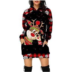 Christmas Hoodie Kleid Damen Weihnachtspullover Weihnachtskleider Hoodie Weihnachtspullover Damen Rentier Print Hoodie Kleid Langes Weihnachtskleid mit Taschen von RMBLYfeiye