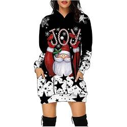 Christmas Hoodie Kleid Damen Weihnachtspullover Weihnachtskleider Hoodie Weihnachtspullover Damen Rentier Print Hoodie Kleid Langes Weihnachtskleid mit Taschen von RMBLYfeiye