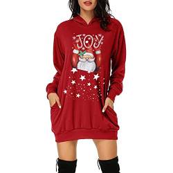 Christmas Hoodie Kleid Damen Weihnachtspullover Weihnachtskleider Hoodie Weihnachtspullover Damen Rentier Print Hoodie Kleid Langes Weihnachtskleid mit Taschen von RMBLYfeiye