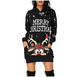 Christmas Hoodie Kleid Damen Weihnachtspullover Weihnachtskleider Hoodie Weihnachtspullover Damen Rentier Print Hoodie Kleid Langes Weihnachtskleid mit Taschen von RMBLYfeiye