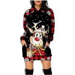 Christmas Hoodie Kleid Damen Weihnachtspullover Weihnachtskleider Hoodie Weihnachtspullover Damen Rentier Print Hoodie Kleid Langes Weihnachtskleid mit Taschen von RMBLYfeiye