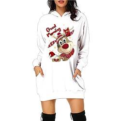 Christmas Hoodie Kleid Damen Weihnachtspullover Weihnachtskleider Hoodie Weihnachtspullover Damen Rentier Print Hoodie Kleid Langes Weihnachtskleid mit Taschen von RMBLYfeiye