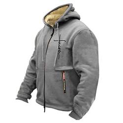 College Jacke Herren Dünne Regenjacke Herren Military Jacke Herren Fleece Futter Decken Kapuzenjacke Mit Reißverschluss Sweatjacke Mit Kapuze Thermo Fleecejacke Outdoor Jacke (Light Gray, Xxl) von RMBLYfeiye