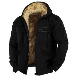 College Jacke Herren Winter Jacke Herren Bomberjacke Herren Blau Usa Flagge Druck Gefütterte Jacke Mit Reißverschluss Fleece Futter Sweatjacke Mit Kapuze Gothic Mantel (Schwarz, 3Xl) von RMBLYfeiye