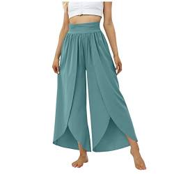 Damen Hosen Elegant Radlerhose Damen Gepolstert Damenhosen Kurzgrößen Stretch Paperbag Waist Einfarbiges Unregelmäßiger Saum Haremshose Elastische Taille Bauchweg Hose Damen-Hosen (Cyan, S) von RMBLYfeiye