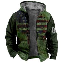 Herren Sweatshirt Herren Jacke Winter Leichte Steppjacke Herren Revers Usa Flaggendruck Fleecejacke Fleece Futter Thermo Winterjacke Mit Reißverschluss Kaputzensweatjacke Männer (Mehrfarbig, 6Xl) von RMBLYfeiye