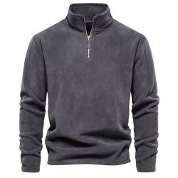 Herrenhemden Langarm Laufshirt Herren Langarm Friends Shirt Einfarbig Stehkragen Fleecepullover Langarm Warm Fleecepulli Mit Reißverschluss Muskelshirts Herren (Dunkelgrau, L von RMBLYfeiye