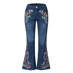 High Waist Hose Damen Hosen Damen Stretch Leichte Sommerhose, Damen Retro Boho Jeans Blumenstickerei Jegging Jeans Mit Taschen Slim Fit Skinny Jeans A Linien Schlaghose Haremshose Damen Dunkelblau Xxl von RMBLYfeiye