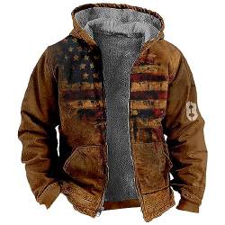 Hoodies Thermo Jacke Herren Windbreaker Herren Wasserdicht Revers Usa Flaggendruck Fleecejacke Mit Taschen Fleece Futter Thermo Winterjacke Mit Reißverschluss Regenjacke Herren (Ginger, 6Xl) von RMBLYfeiye