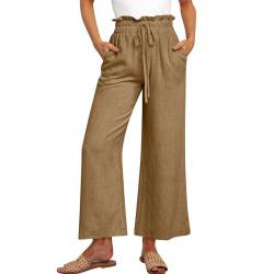 Hose Weites Bein Damen Cargohose Damen Baggy Schlafhose Damen Einfarbiges Knopfleiste 7/8 Hosen Mit Taschen Baumwoll Leinen Locker Chino Hose Leicht Stoffhose Arbeitslatzhose Damen (Kaffee M) von RMBLYfeiye