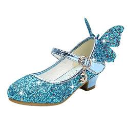 Kinder Mädchen Schmetterling Schuhe mit Absatz High Heel Kristall Schuhe Partei Glitzer Pailletten Prinzessin Sandalen Festliche Schuhe Karneval Fasching Kostüm Zubehör von RMBLYfeiye