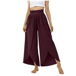 Loose Fit Hose Damen Pumphose Damen Leichte Sommerhose, Damen Paperbag Waist Einfarbiges Unregelmäßiger Saum Haremshose Elastische Taille Bauchweg Hose Freizeithose Damen (Wein, M) von RMBLYfeiye