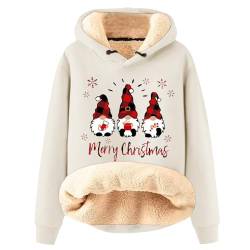 Los Angeles Tshirt Rollkragenpullover Damen Long Hoodie Damen Weihnachts 3D Bedruckte Fleecepullover Warm Fleecefutter Sweatshirt mit Kapuze Loose Lustige Pullover Deckenpullover Damen (Beige, S) von RMBLYfeiye