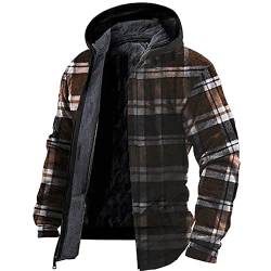 Mantel Herren Lang Militär Jacke Herren Wasserdichte Jacke Herren Vintage Kariertes Druck Decken Kapuzenjacke Mit Reißverschluss Sweatjacke Mit Kapuze Thermo Fleecejacke Holzfäller Jacke (Braun, 4Xl) von RMBLYfeiye