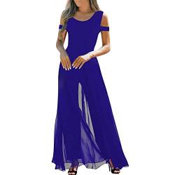 Overall Damen Sommer Jumpsuit Damen Elegant Langarm Jumpsuit Damen Fasching Rundhals Schulterfrei Jumpsuit Elegant Für Hochzeit Hohe Taille Mesh Cover Jumpsuit Mit Geradem Bein Blaumann Damen Blau M von RMBLYfeiye