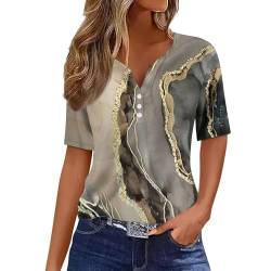 Oversize Shirt Damen Blumenmuster Kurzarm T Shirt V-Ausschnitt Henley Shirt Mit Knopfleiste Casual Trainingsshirt Sommer Oberteile Ausgefallene Bluse Frauen Regular Fit Musselin Bluse Locker Laufshirt von RMBLYfeiye