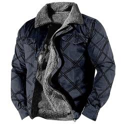 RMBLYfeiye Gefütterte Jacke Herren Revers Kariertes Druck Fleecejacke Mit Taschen Zip Up Sweatjacke Thermo Winterjacke Basic Hybrid Jacke Casual Teddyfleece Jacke Wattierte Jacke Holzfäller Jacke von RMBLYfeiye