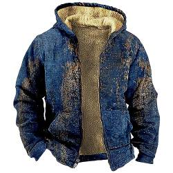 RMBLYfeiye Jacke Herren Winter Softshell Jacke Herren Leichte Jacke Herren Distressed Vintage Kapuzenjacke Fleece Futter Winterjacke Thermo Holzfäller Jacke Gefüttert Männer Jacken (Dunkelblau, Xl) von RMBLYfeiye