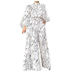 RMBLYfeiye Jumpsuit Damen Lang V-Ausschnitt Einfarbiges 3/4 Ärmel Chiffon Jumpsuit Mit Taschen Hohe Taille Tailliert Tunika Overall Hosenanzug Festlich Jumpsuit Elegant Hochzeit Gast von RMBLYfeiye