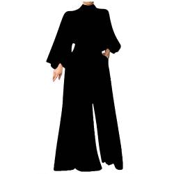 RMBLYfeiye Jumpsuit Damen Lang V-Ausschnitt Einfarbiges 3/4 Ärmel Chiffon Jumpsuit Mit Taschen Hohe Taille Tailliert Tunika Overall Hosenanzug Festlich Jumpsuit Elegant Hochzeit Gast von RMBLYfeiye