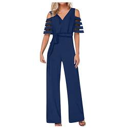 RMBLYfeiye Jumpsuit Damen Lang V-Ausschnitt Einfarbiges Kurzarm Jumpsuit Mit Gürtel Hohe Taille Tailliert Tunika Jumpsuit Business Hosenanzug Jumpsuit Damen Elegant Für Hochzeit von RMBLYfeiye