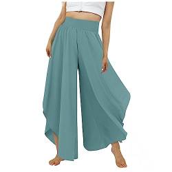 RMBLYfeiye Palazzo Hose Damen Paperbag Waist Einfarbiges Unregelmäßiger Saum Haremshose Elastische Taille Bauchweg Hose Stretch Plissee Hose 3/4 Hose Reha Hose Paperbag Hosen von RMBLYfeiye