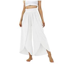 RMBLYfeiye Palazzo Hose Damen Paperbag Waist Einfarbiges Unregelmäßiger Saum Haremshose Elastische Taille Bauchweg Hose Stretch Plissee Hose 3/4 Hose Reha Hose Paperbag Hosen von RMBLYfeiye