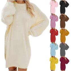 RMBLYfeiye Strickkleid Damen Einfarbiges Rundhals Blusenshirt Langarm Winterkleider Elegant Bleistiftkleid Oversized Pulloverkleid Locker Midikleid Sexy Party Kleid Abendkleider Elegant Für Hochzeit von RMBLYfeiye