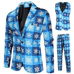 RMBLYfeiye Weihnachtsanzüge Herren Set 3 Teilig Slim Fit Verschiedene Drucke Festlich Weihnachten Sakko Blazer Partyanzug Anzugjacke + Anzughose + Weste Set von RMBLYfeiye