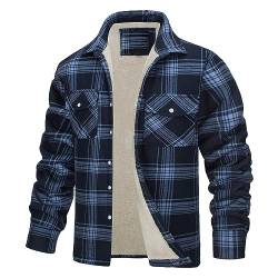 Strickfleecejacke Herren Ubergangs Jacke Herren Herren Jacken Übergang Reverskragen Kariertes Druck Holzfäller Jacke Fleece Futter Thermo Übergangsjacke Mit Brusttasche Holzfäller Jacke (Blau, L) von RMBLYfeiye