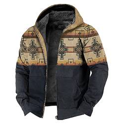 Sweatjacke Herren Mit Kapuze Leichte Steppjacke Herren Army Jacke Herren Vintage Musterdruck Decken Kapuzenjacke Mit Reißverschluss Sweatjacke Mit Kapuze Thermo Fleecejacke Militär Jacke (Gelb, Xxl) von RMBLYfeiye